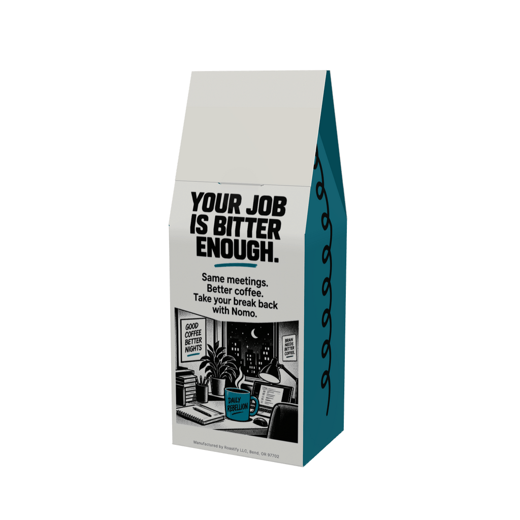 NOMO Dark Roast 12 oz coffee box, back
