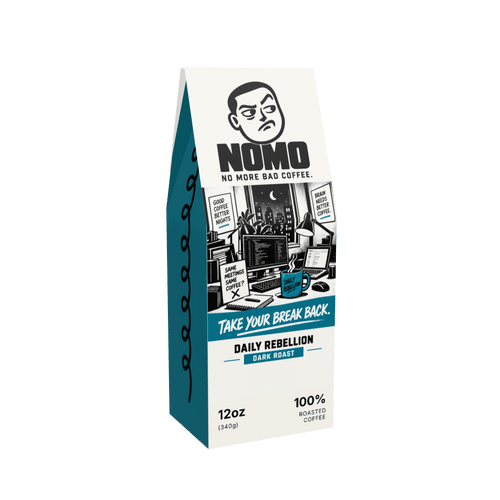 NOMO Dark Roast 12 oz coffee box, front